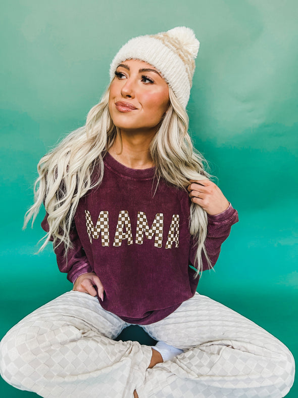 Checkered Mama Corded Crew Neck Pullover