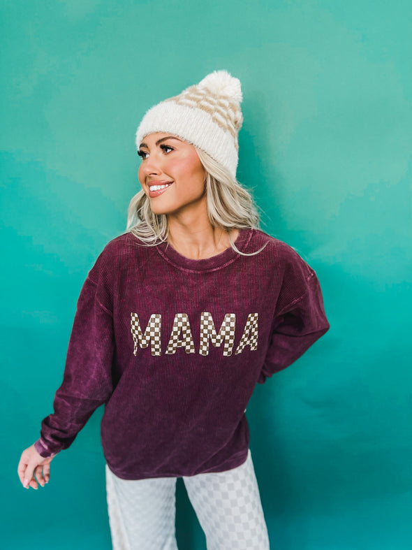Checkered Mama Corded Crew Neck Pullover